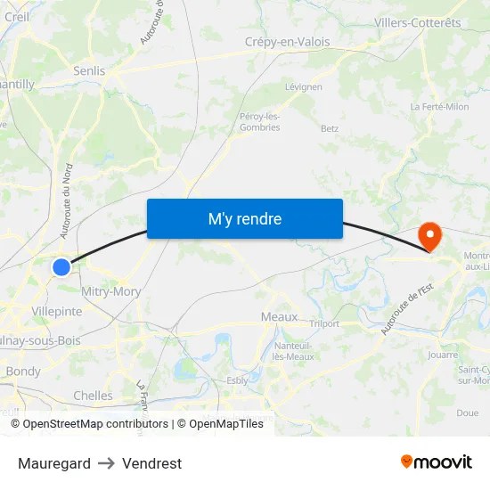 Mauregard to Vendrest map