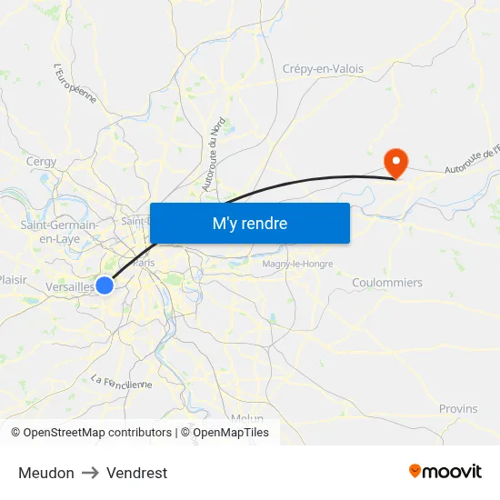 Meudon to Vendrest map