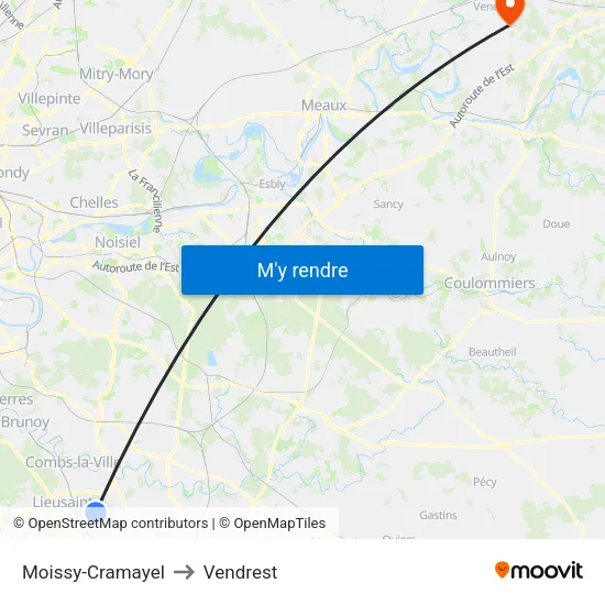 Moissy-Cramayel to Vendrest map