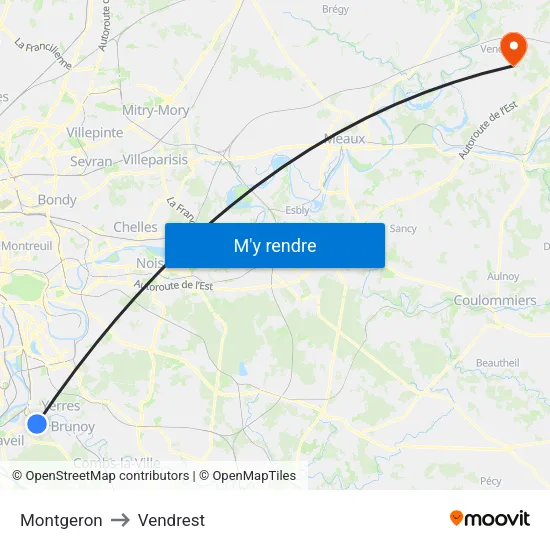 Montgeron to Vendrest map