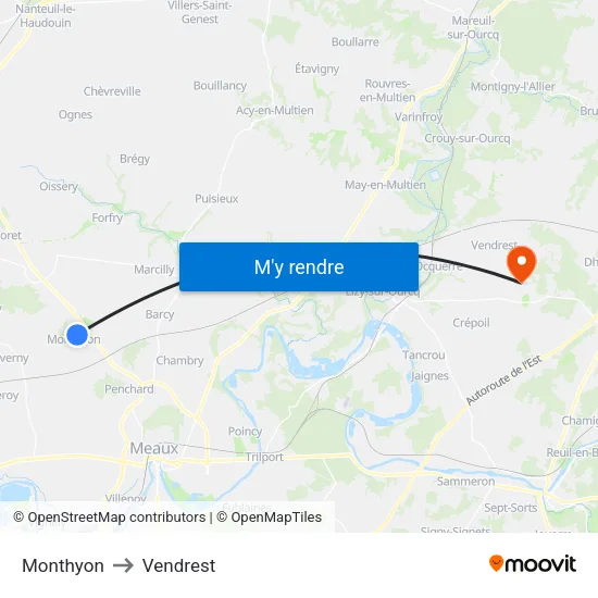 Monthyon to Vendrest map