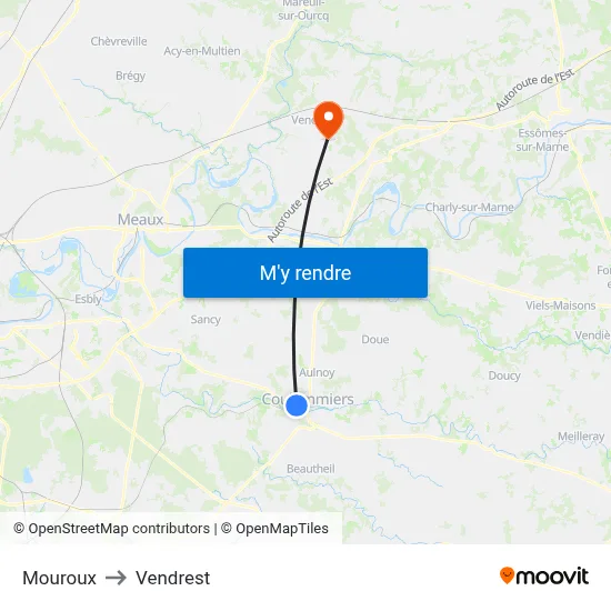 Mouroux to Vendrest map