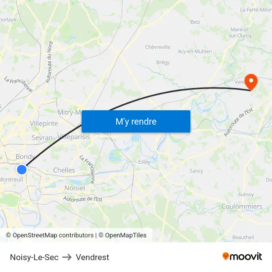 Noisy-Le-Sec to Vendrest map