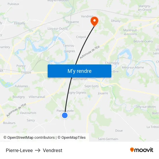 Pierre-Levee to Vendrest map