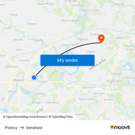 Poincy to Vendrest map