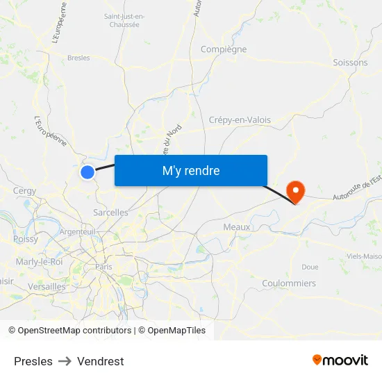 Presles to Vendrest map