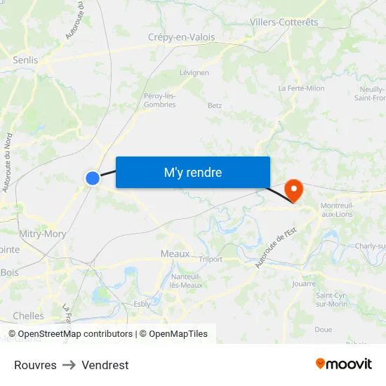 Rouvres to Vendrest map