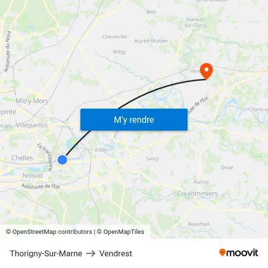 Thorigny-Sur-Marne to Vendrest map