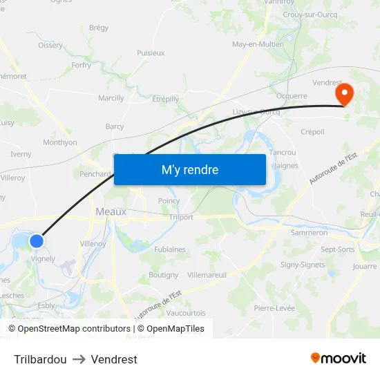 Trilbardou to Vendrest map