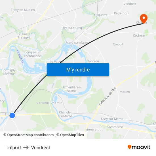 Trilport to Vendrest map