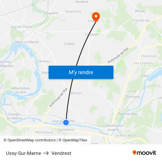 Ussy-Sur-Marne to Vendrest map