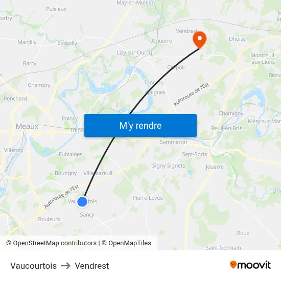 Vaucourtois to Vendrest map