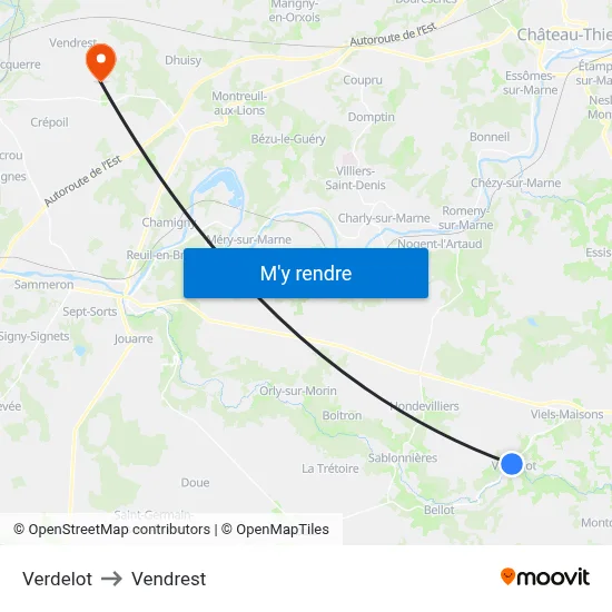 Verdelot to Vendrest map