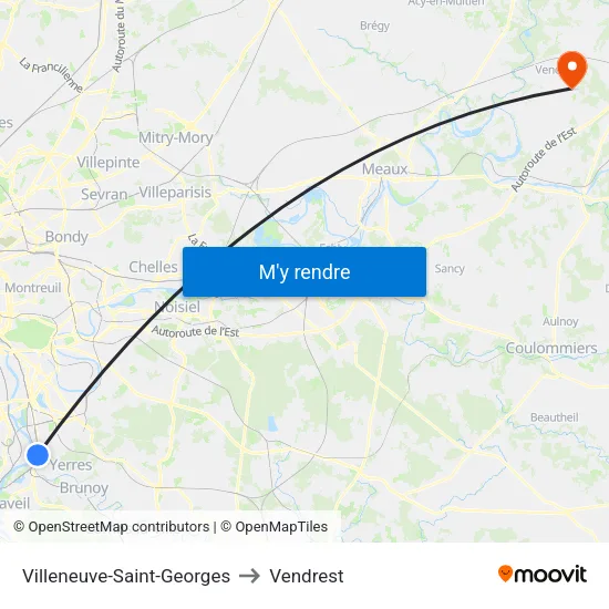 Villeneuve-Saint-Georges to Vendrest map