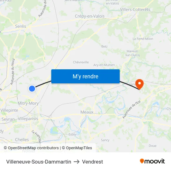 Villeneuve-Sous-Dammartin to Vendrest map