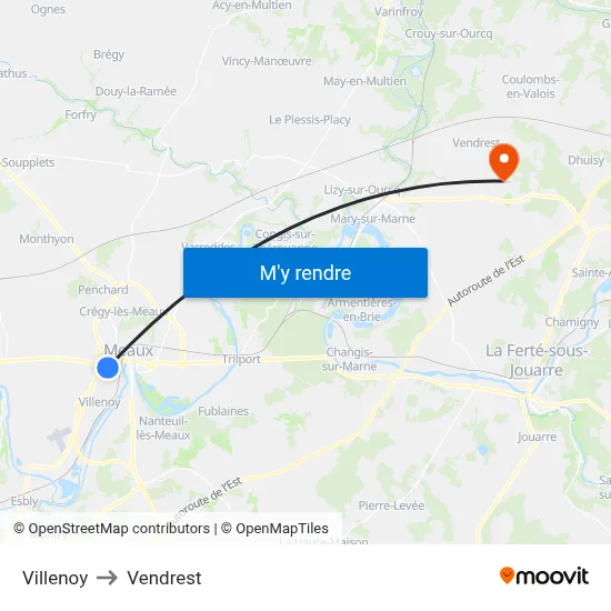Villenoy to Vendrest map