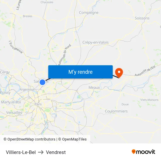 Villiers-Le-Bel to Vendrest map