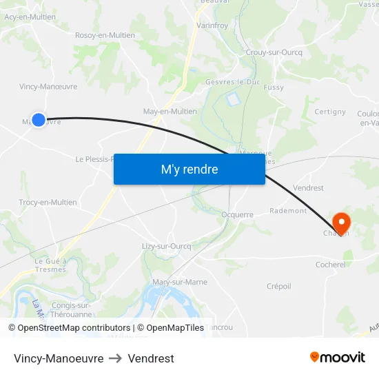 Vincy-Manoeuvre to Vendrest map