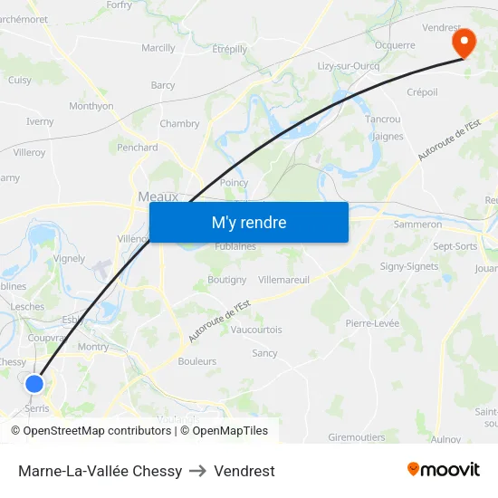 Marne-La-Vallée Chessy to Vendrest map