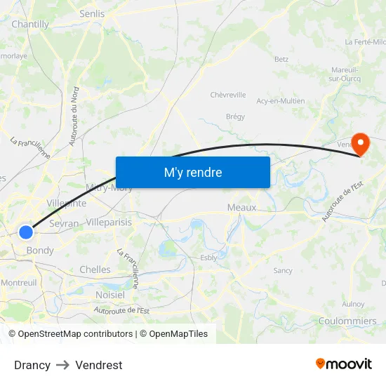 Drancy to Vendrest map