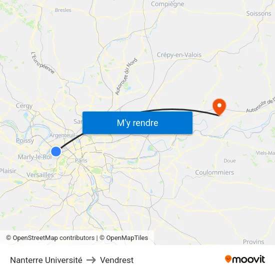 Nanterre Université to Vendrest map