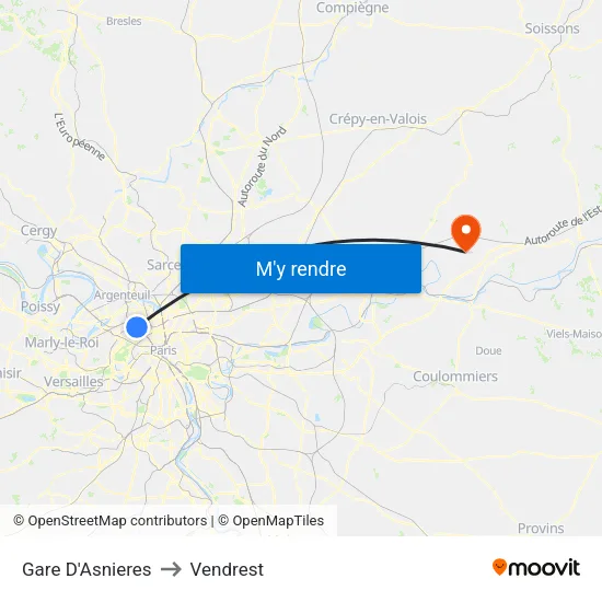 Gare D'Asnieres to Vendrest map