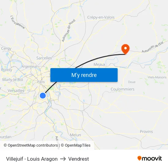 Villejuif - Louis Aragon to Vendrest map
