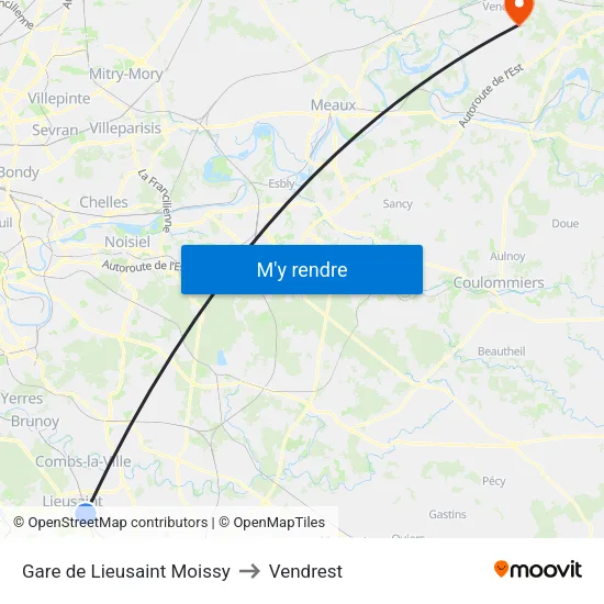 Gare de Lieusaint Moissy to Vendrest map