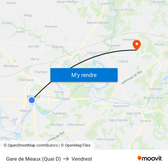 Gare de Meaux (Quai D) to Vendrest map