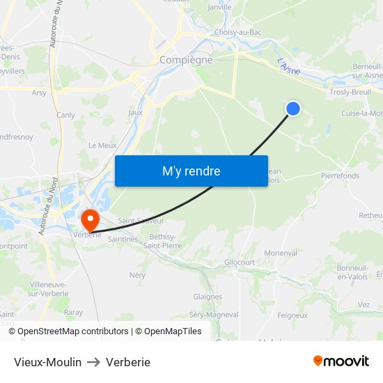 Vieux-Moulin to Verberie map