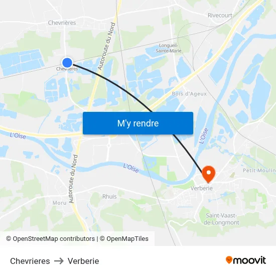 Chevrieres to Verberie map