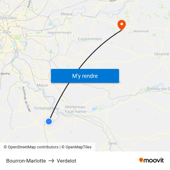 Bourron-Marlotte to Verdelot map