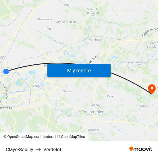 Claye-Souilly to Verdelot map