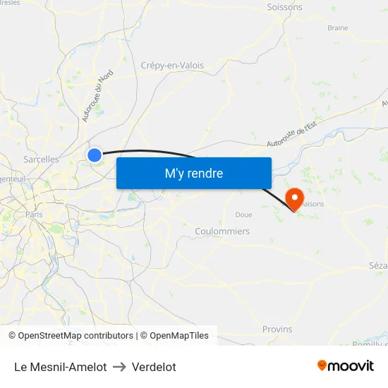 Le Mesnil-Amelot to Verdelot map