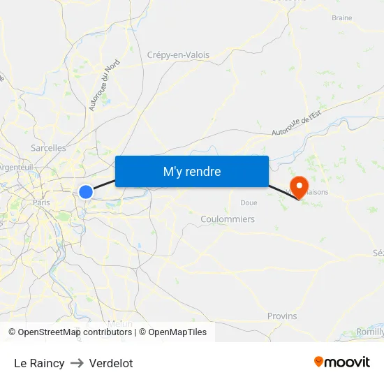 Le Raincy to Verdelot map