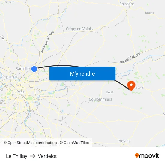 Le Thillay to Verdelot map