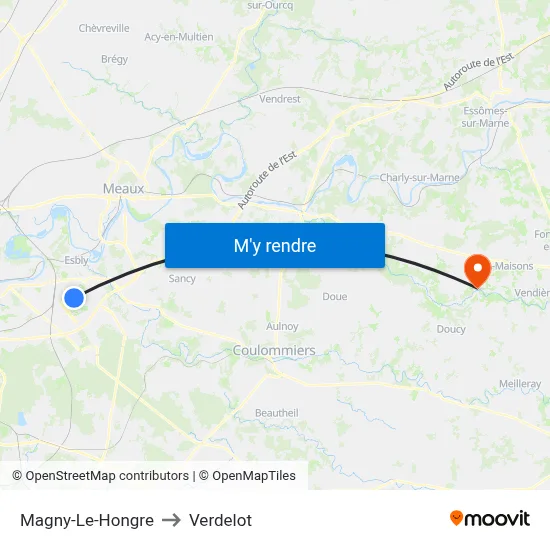 Magny-Le-Hongre to Verdelot map
