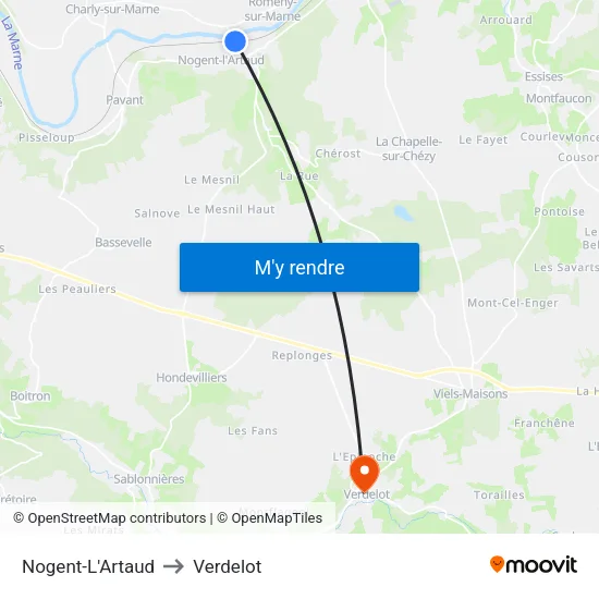 Nogent-L'Artaud to Verdelot map