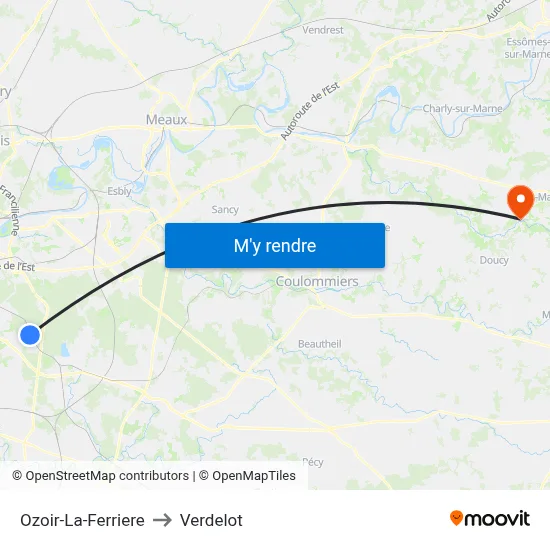 Ozoir-La-Ferriere to Verdelot map