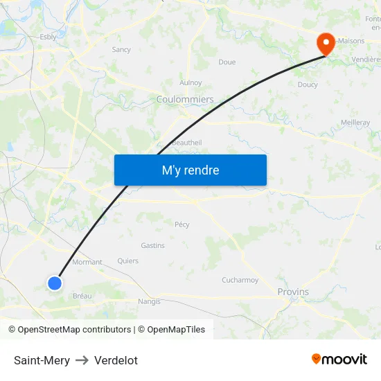 Saint-Mery to Verdelot map