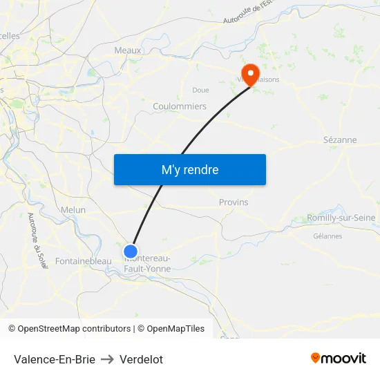 Valence-En-Brie to Verdelot map