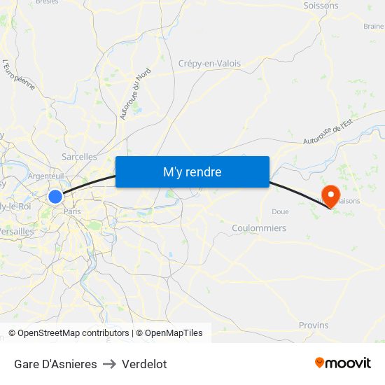 Gare D'Asnieres to Verdelot map
