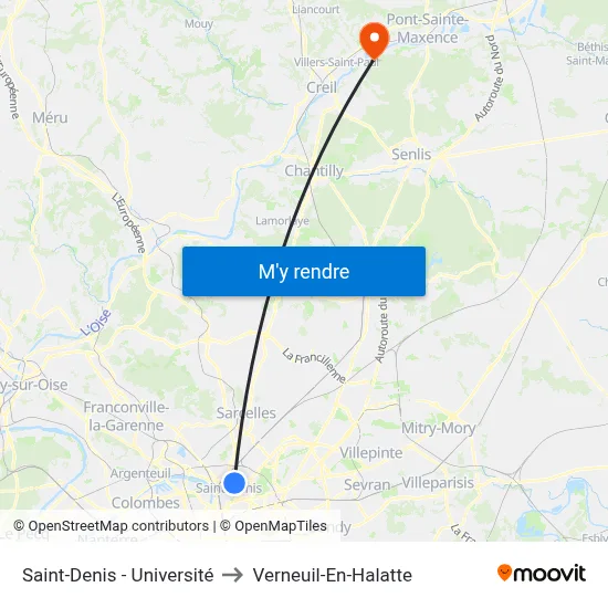 Saint-Denis - Université to Verneuil-En-Halatte map