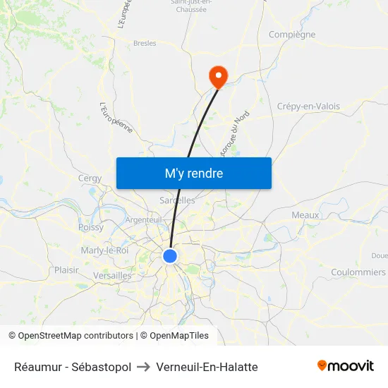 Réaumur - Sébastopol to Verneuil-En-Halatte map