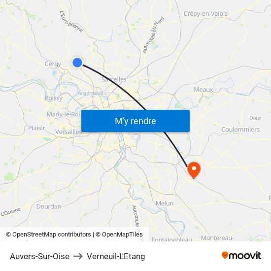 Auvers-Sur-Oise to Verneuil-L'Etang map
