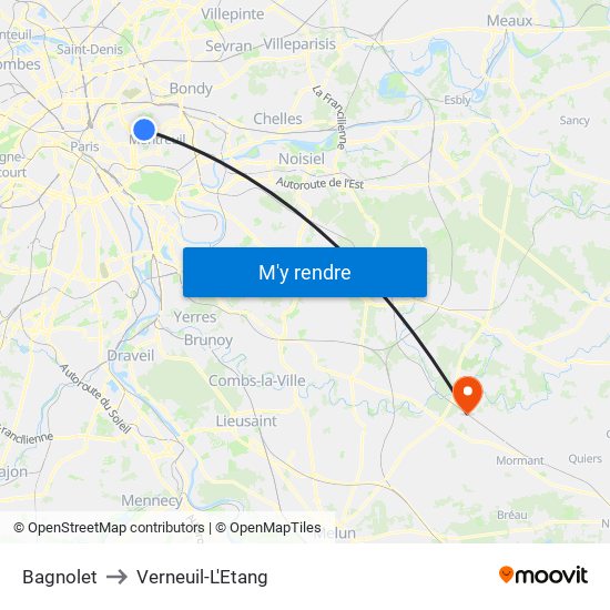 Bagnolet to Verneuil-L'Etang map