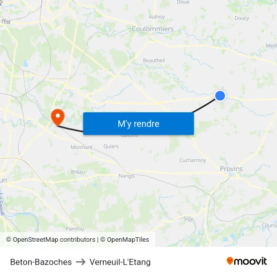 Beton-Bazoches to Verneuil-L'Etang map