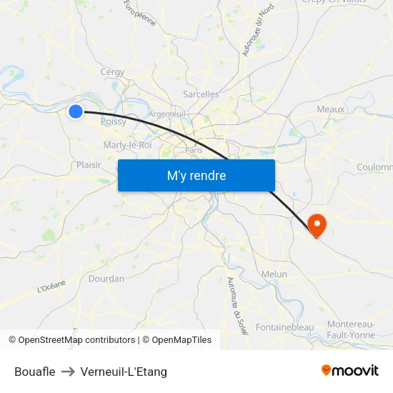 Bouafle to Verneuil-L'Etang map