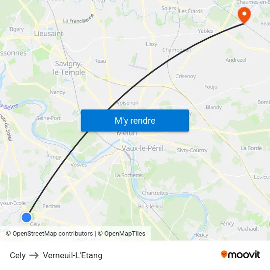 Cely to Verneuil-L'Etang map