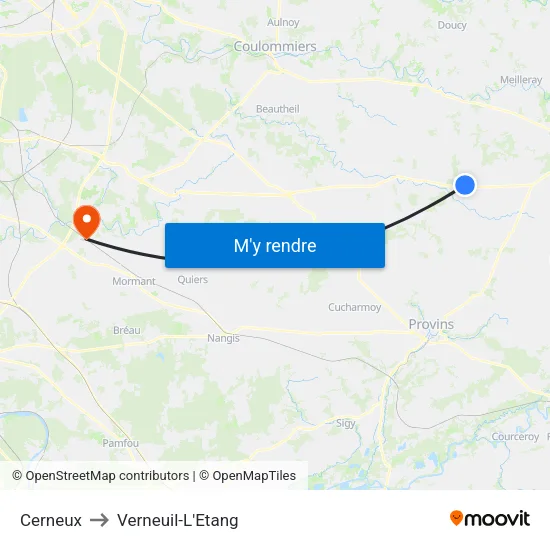 Cerneux to Verneuil-L'Etang map
